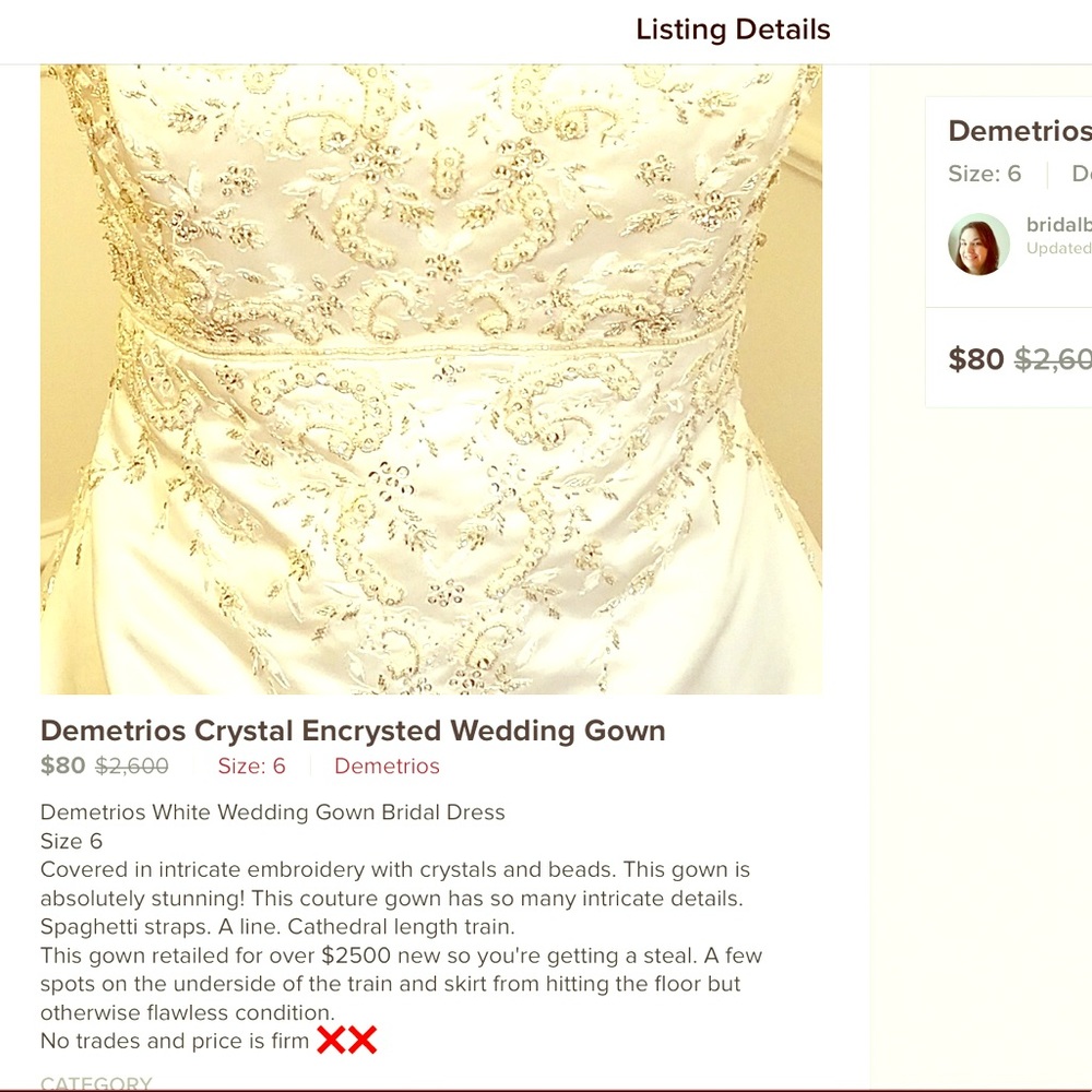 Demetrious White Wedding Gown size 6